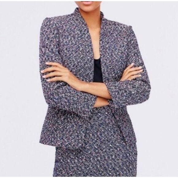 J. Crew Going Out Blazer in Pink Blue White Black Confetti Tweed Women’s Size 6 - Picture 2 of 15